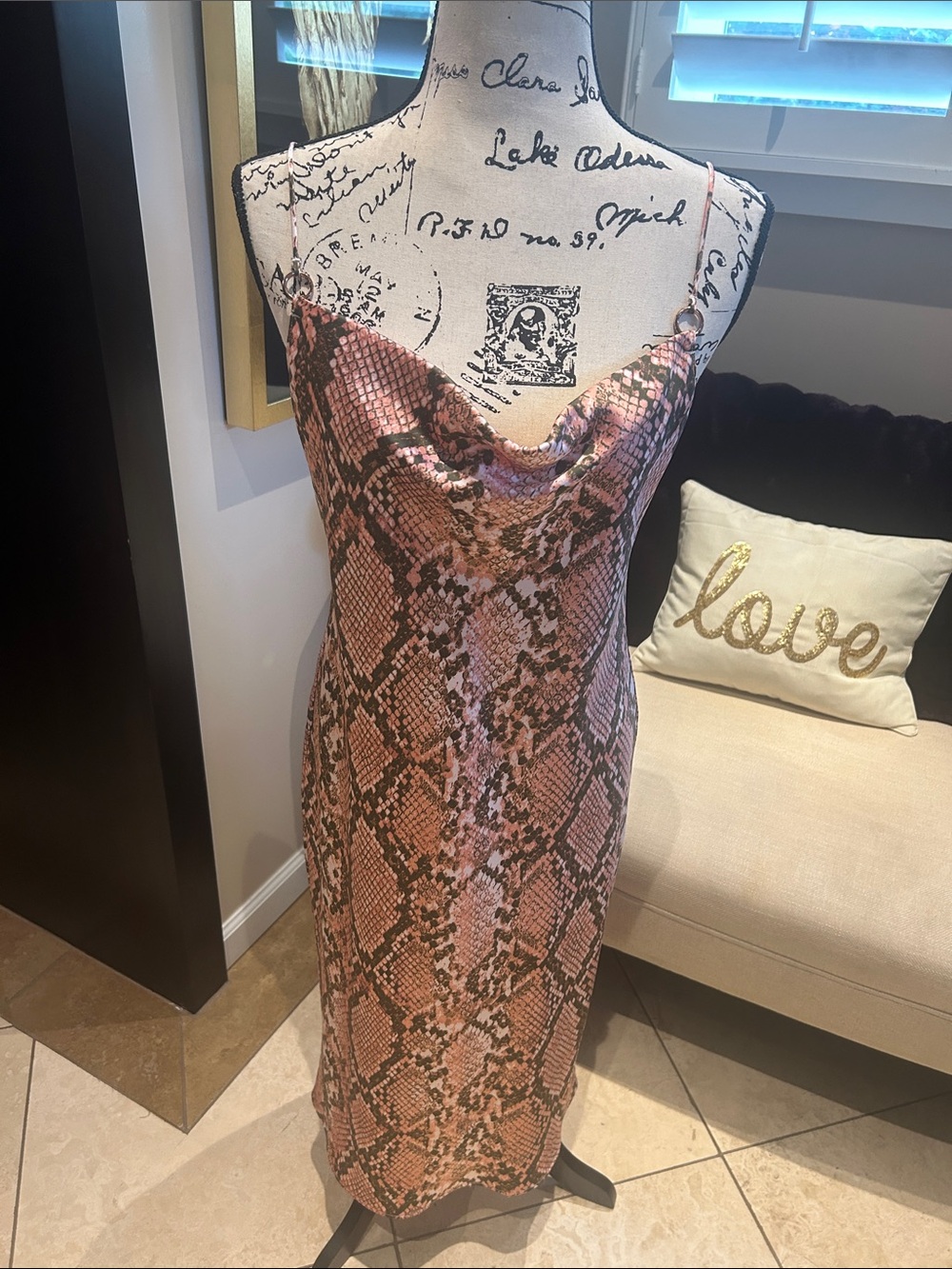Victoria's Secret Pink Snake-Print Satin Cowl Midi Dress